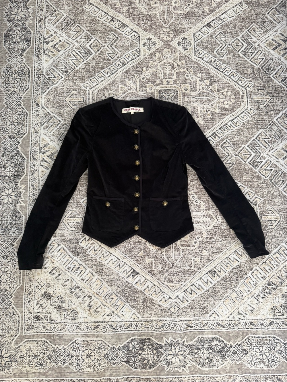 Free People Becky Jacket Black Velvet Button-Front Blazer with Gold Buttons XS - Picture 2 of 13
